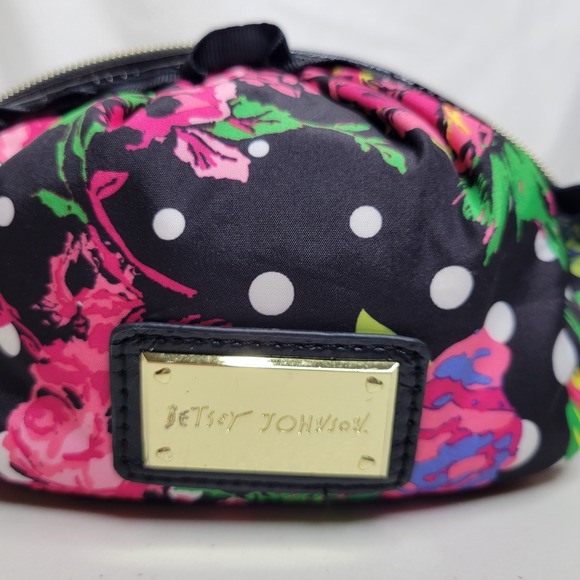Betsey Johnson Black Floral Polka Dot Cosmetic Bag -Makeup Bag - Picture 2 of 6